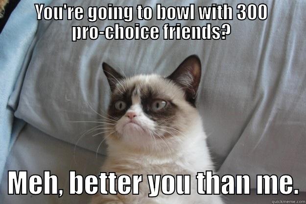 YOU'RE GOING TO BOWL WITH 300 PRO-CHOICE FRIENDS?   MEH, BETTER YOU THAN ME. Grumpy Cat