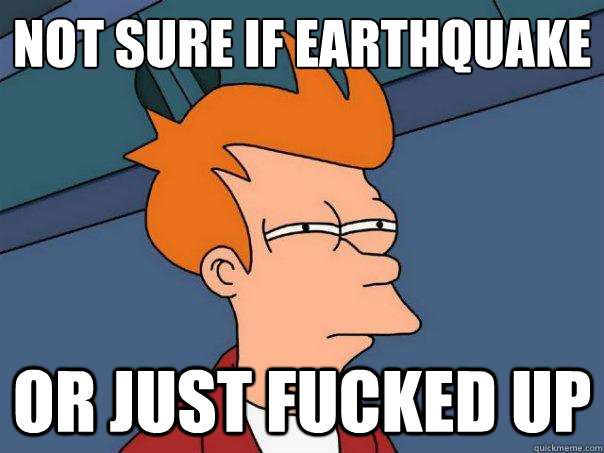 Not sure if earthquake or just fucked up  Futurama Fry