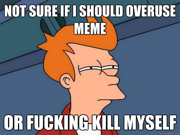 Not sure if I should overuse meme Or fucking kill myself - Not sure if I should overuse meme Or fucking kill myself  Futurama Fry