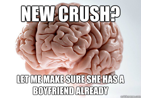 New crush? Let me make sure she has a boyfriend already  Scumbag Brain