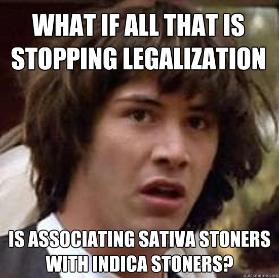 What if all that is stopping legalization is associating sativa stoners with indica stoners?  conspiracy keanu