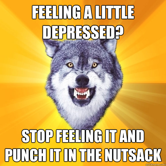 feeling a little depressed? stop feeling it and punch it in the nutsack  Courage Wolf