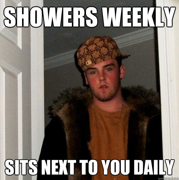 showers weekly sits next to you daily  Scumbag Steve