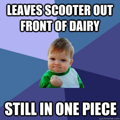 LEAVES SCOOTER OUT FRONT OF DAIRY STILL IN ONE PIECE - LEAVES SCOOTER OUT FRONT OF DAIRY STILL IN ONE PIECE  Success Kid