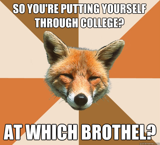 So you're putting yourself through college? At which brothel?  Condescending Fox