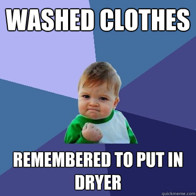 washed clothes remembered to put in dryer - washed clothes remembered to put in dryer  Success Kid