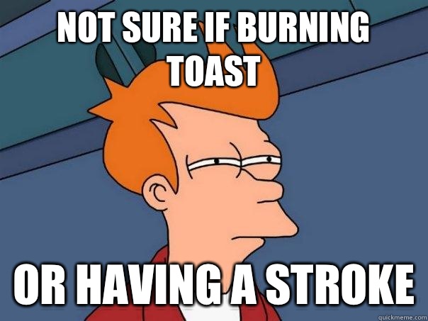 Not sure if burning toast Or having a stroke  Futurama Fry