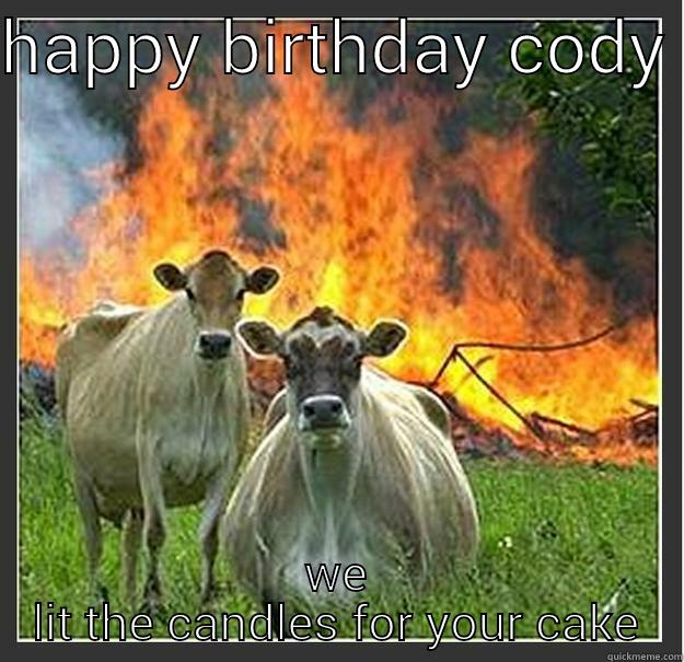 HAPPY BIRTHDAY CODY  WE LIT THE CANDLES FOR YOUR CAKE Evil cows