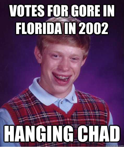 Votes for Gore in Florida in 2002 Hanging chad  Bad Luck Brian