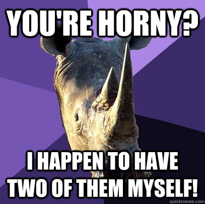 You're horny? I happen to have two of them myself!  Sexually Oblivious Rhino