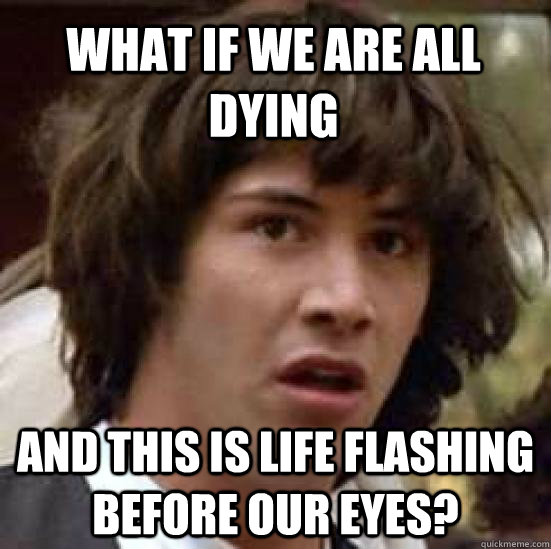 What if we are all dying  And this is life flashing before our eyes?  conspiracy keanu