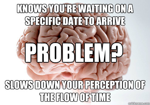 Knows you're waiting on a specific date to arrive slows down your perception of the flow of time Problem?  Scumbag Brain