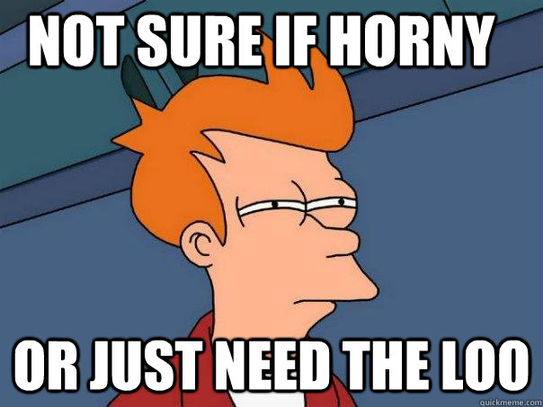 Not sure if horny Or just need the loo  Futurama Fry