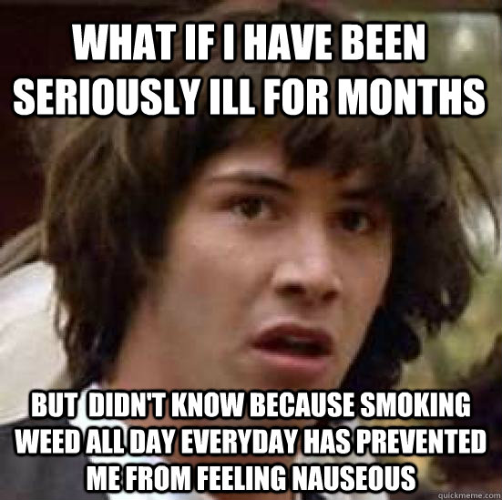 what if i have been seriously ill for months but  didn't know because smoking weed all day everyday has prevented me from feeling nauseous   conspiracy keanu