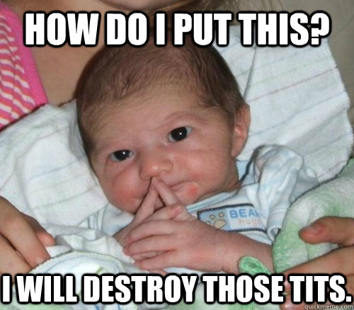 How do i put this? i will destroy those tits.  How do i put this Baby