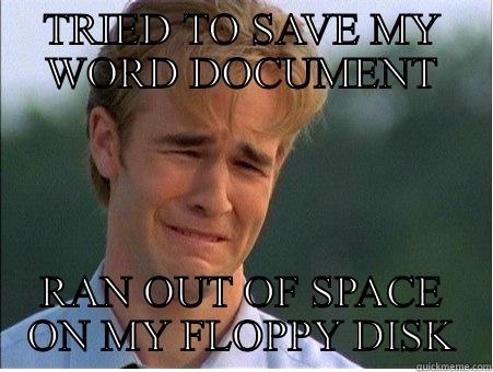 TRIED TO SAVE MY WORD DOCUMENT RAN OUT OF SPACE ON MY FLOPPY DISK 1990s Problems