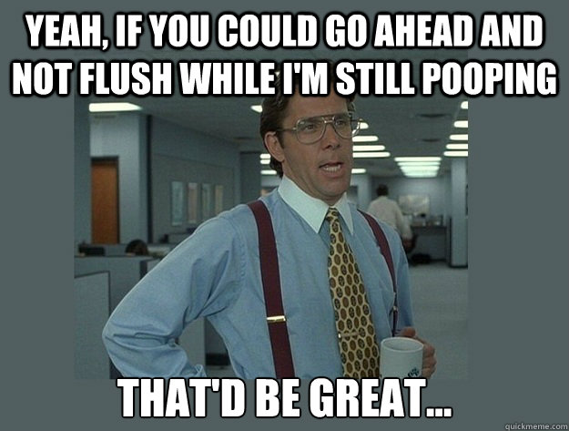 Yeah, if you could go ahead and not flush while I'm still pooping That'd be great...  Office Space Lumbergh