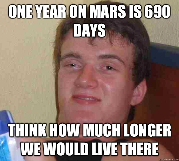 One year on mars is 690 days Think how much longer we would live there - One year on mars is 690 days Think how much longer we would live there  10 Guy