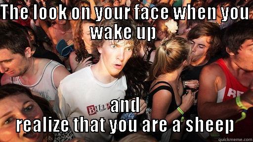 moment of awakening  - THE LOOK ON YOUR FACE WHEN YOU WAKE UP  AND REALIZE THAT YOU ARE A SHEEP Sudden Clarity Clarence