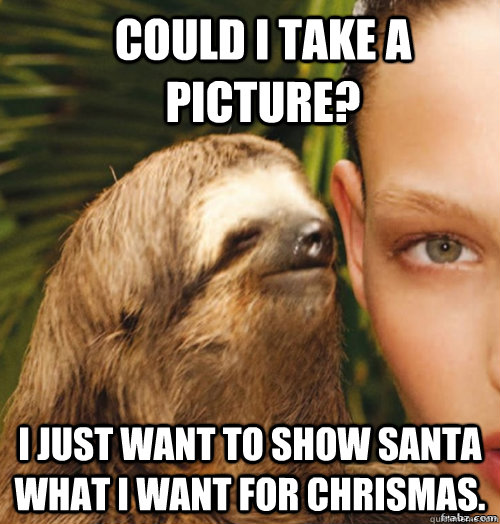 could i take a picture? i just want to show Santa what i want for chrismas.   rape sloth