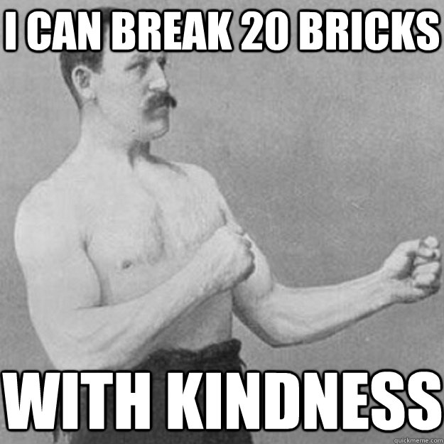 I can break 20 bricks with kindness  overly manly man