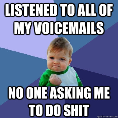 listened to all of my voicemails No one asking me to do shit  Success Kid