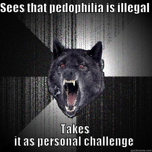SEES THAT PEDOPHILIA IS ILLEGAL  TAKES IT AS PERSONAL CHALLENGE  Insanity Wolf