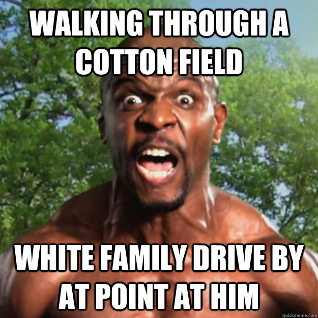 walking through a cotton field white family drive by at point at him  