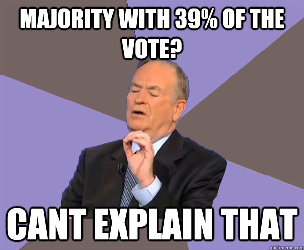 Majority with 39% of the vote? CANT EXPLAIN THAT  Bill O Reilly