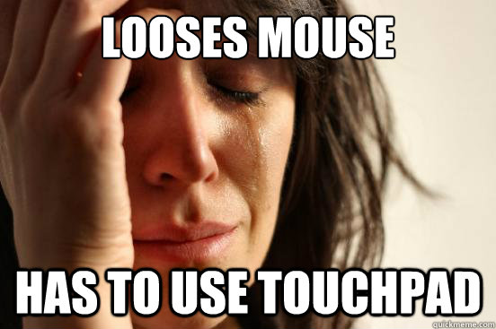 looses mouse has to use touchpad - looses mouse has to use touchpad  First World Problems