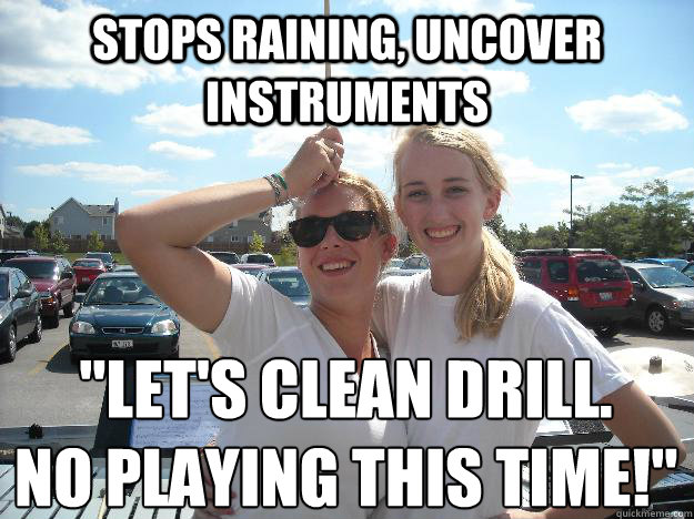 stops raining, uncover instruments 