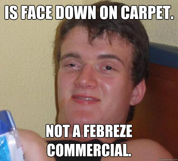 is face down on carpet. not a febreze commercial. - is face down on carpet. not a febreze commercial.  10 Guy