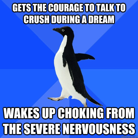 Gets the courage to talk to crush during a dream wakes up choking from the severe nervousness  Socially Awkward Penguin