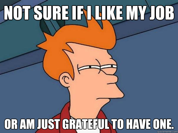 Not sure if I like my job Or am just grateful to have one. - Not sure if I like my job Or am just grateful to have one.  Futurama Fry