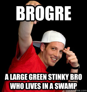 brogre a large green stinky bro who lives in a swamp  