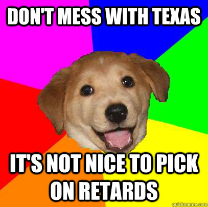 Don't mess with texas It's not nice to pick on retards  Advice Dog