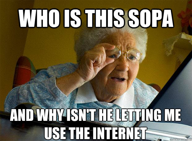 Who is this SOPA And why isn't he letting me use the internet   - Who is this SOPA And why isn't he letting me use the internet    Grandma finds the Internet