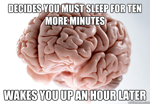 Decides you must sleep for ten more minutes Wakes you up an hour later  Scumbag Brain