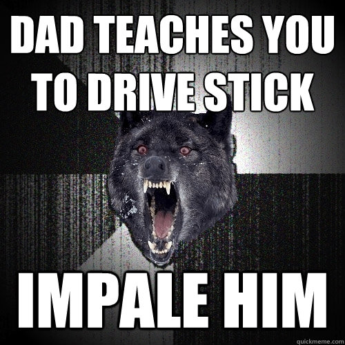 Dad teaches you to drive stick impale him  Insanity Wolf