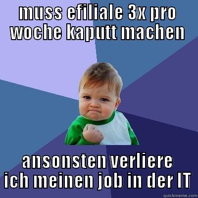 MUSS EFILIALE 3X PRO WOCHE KAPUTT MACHEN ANSONSTEN VERLIERE ICH MEINEN JOB IN DER IT Success Kid