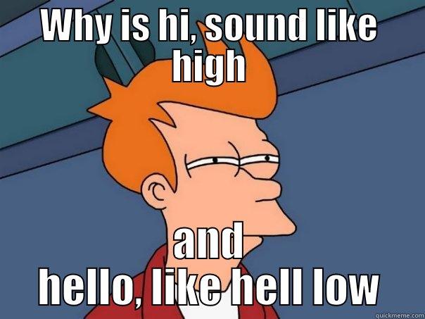 WHY IS HI, SOUND LIKE HIGH AND HELLO, LIKE HELL LOW Futurama Fry