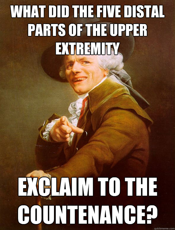 what did the five distal parts of the upper extremity exclaim to the countenance?  Joseph Ducreux