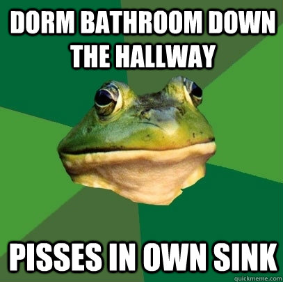 Dorm bathroom down the hallway pisses in own sink - Dorm bathroom down the hallway pisses in own sink  Foul Bachelor Frog