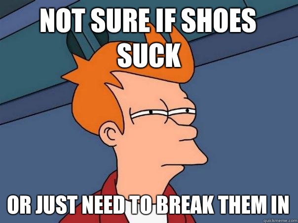 Not sure if shoes suck Or just need to break them in  Futurama Fry