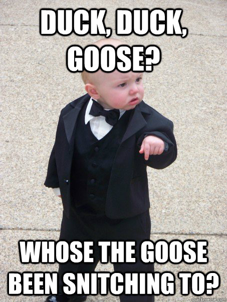 duck, duck, goose? whose the goose been snitching to?  Baby Godfather