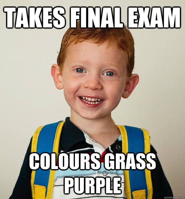 Takes final exam colours grass purple  