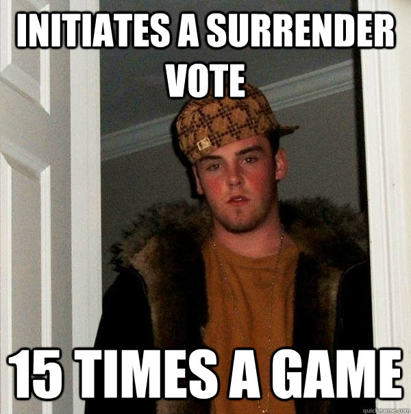 Initiates a surrender vote 15 times a game - Initiates a surrender vote 15 times a game  Scumbag Steve