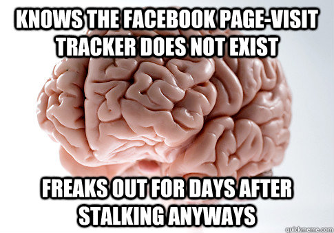 Knows the Facebook page-visit tracker does not exist freaks out for days after stalking anyways  Scumbag Brain