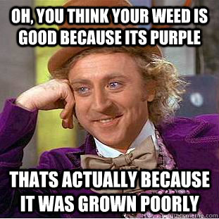 Oh, you think your weed is good because its purple thats actually because it was grown poorly  Condescending Wonka