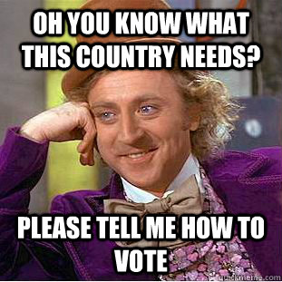 Oh you know what this country needs? Please tell me how to vote  Condescending Wonka